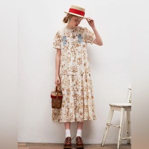 Embroidered A-Line Ramie Dress